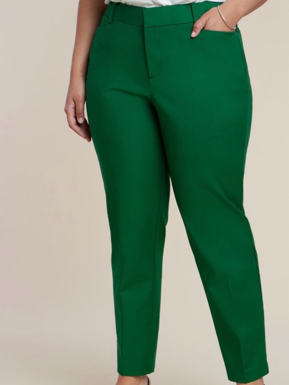 ELOQUII Kady Fit Double-Weave Ankle Pants Green Size 16R
